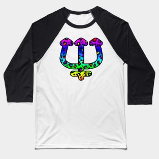 Neptune Planet Symbol in Dark Rainbow Leopard Print Baseball T-Shirt